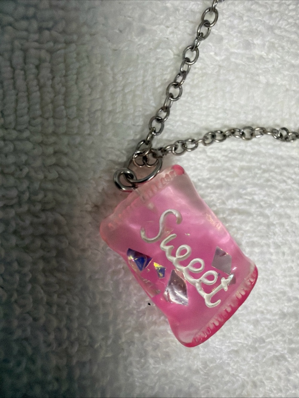 Pink "Sweet" Resin Charm Necklace Pendant 26”